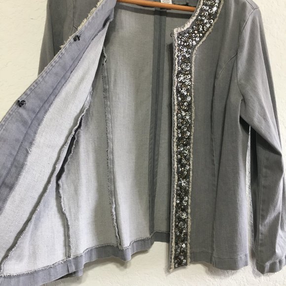 Draper's & Damon's Womens M Stretch Denim Jacket Bead Embellishments Crew Neck - Picture 9 of 14